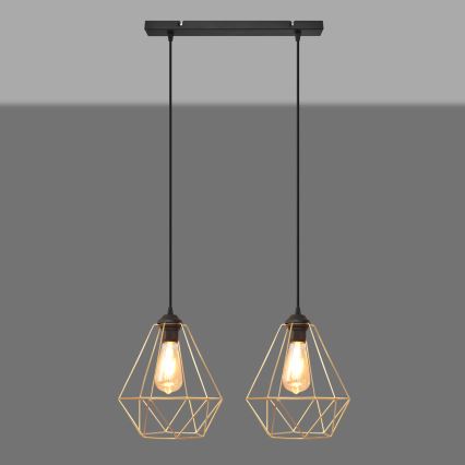 Hanglamp aan een koord KARO 2xE27/15W/230V goud/zwart
