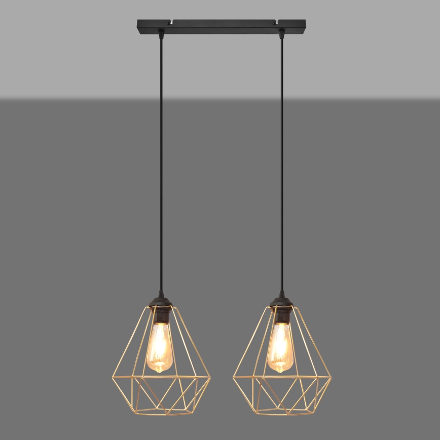 Hanglamp aan een koord KARO 2xE27/15W/230V goud/zwart