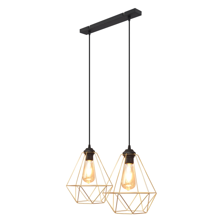 Hanglamp aan een koord KARO 2xE27/15W/230V goud/zwart