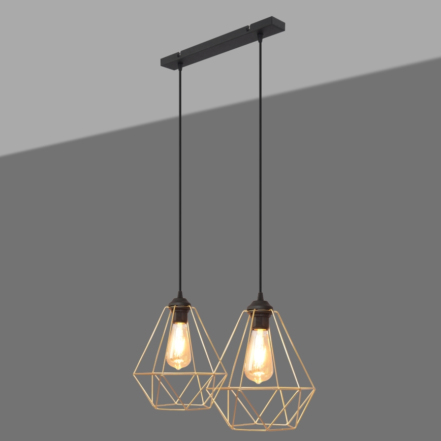 Hanglamp aan een koord KARO 2xE27/15W/230V goud/zwart