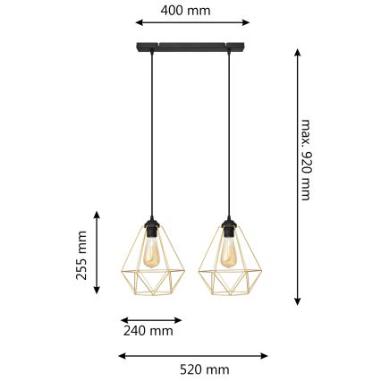 Hanglamp aan een koord KARO 2xE27/15W/230V goud/zwart