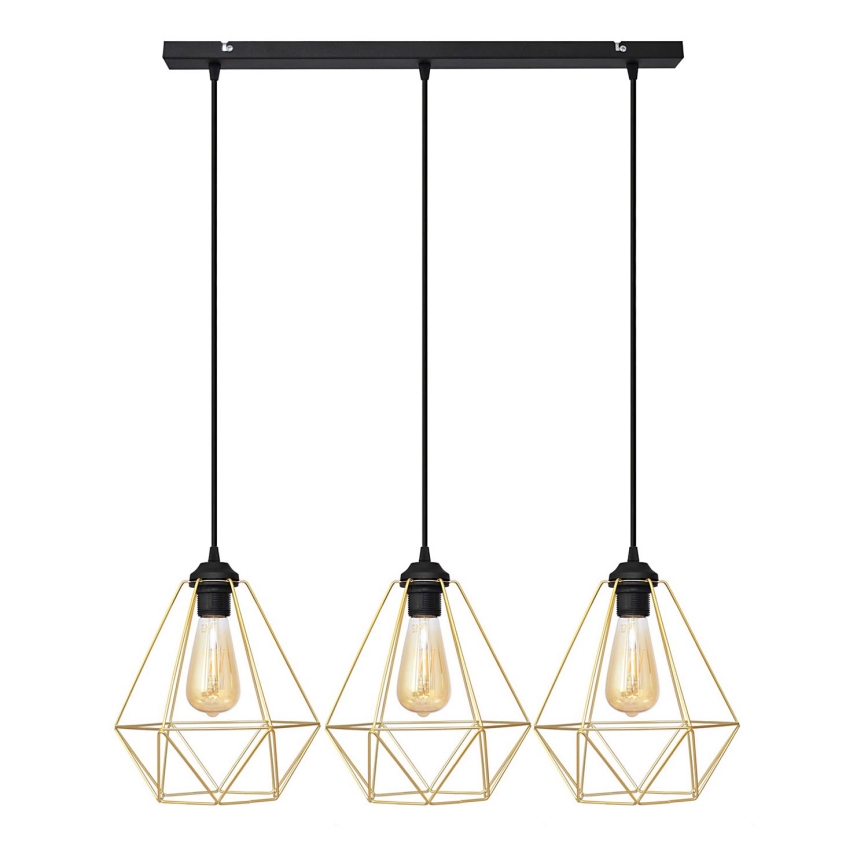 Hanglamp aan een koord KARO 3xE27/15W/230V goud/zwart