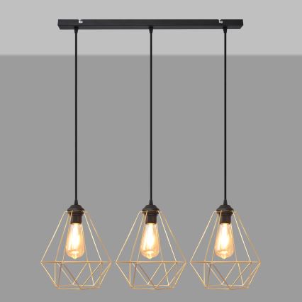 Hanglamp aan een koord KARO 3xE27/15W/230V goud/zwart