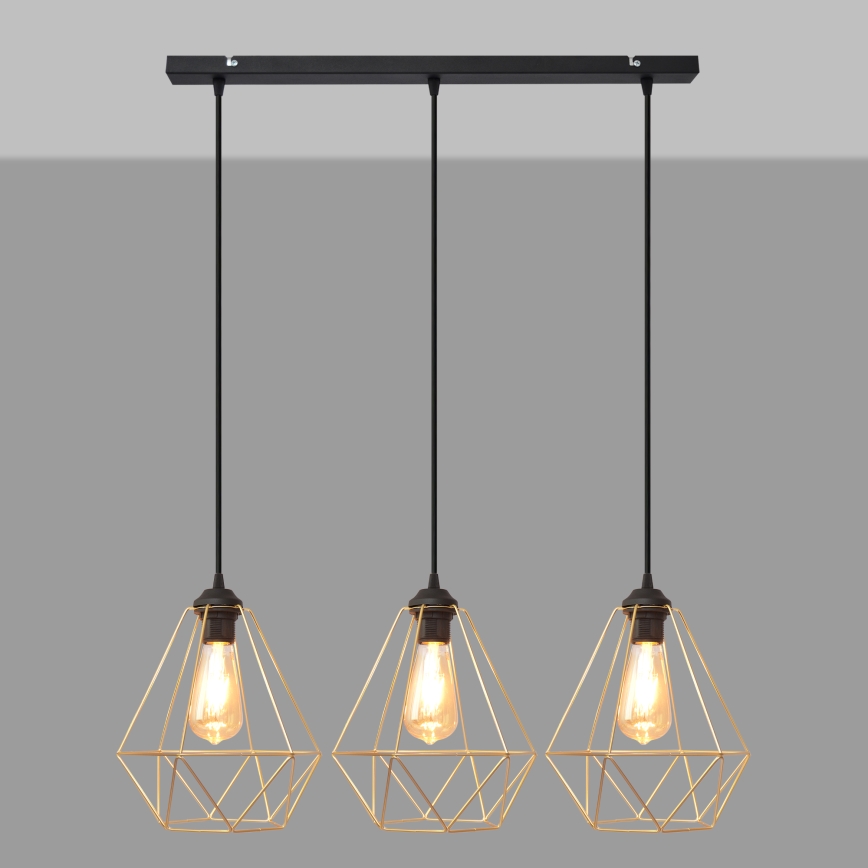 Hanglamp aan een koord KARO 3xE27/15W/230V goud/zwart