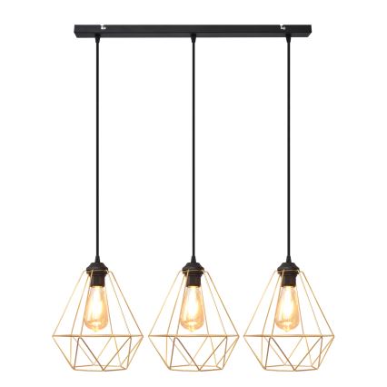Hanglamp aan een koord KARO 3xE27/15W/230V goud/zwart