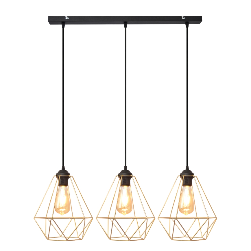 Hanglamp aan een koord KARO 3xE27/15W/230V goud/zwart
