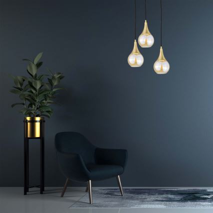 Hanglamp aan een koord LACRIMA HONEY 3xE27/60W/230V diameter 30 cm