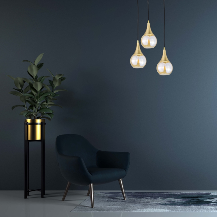 Hanglamp aan een koord LACRIMA HONEY 3xE27/60W/230V diameter 30 cm