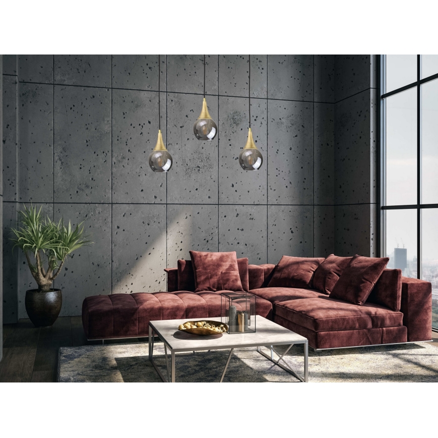 Hanglamp aan een koord LACRIMA SMOKY 3xE27/60W/230V