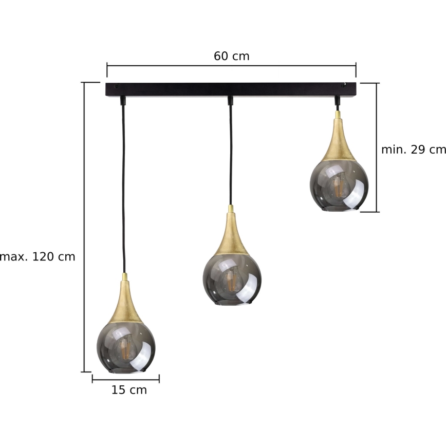 Hanglamp aan een koord LACRIMA SMOKY 3xE27/60W/230V