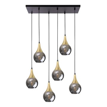 Hanglamp aan een koord LACRIMA SMOKY 6xE27/60W/230V zwart/goud/gerookt zwart