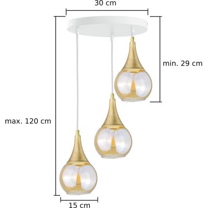 Hanglamp aan een koord LACRIMA WHITE 3xE27/60W/230V diameter 30 cm