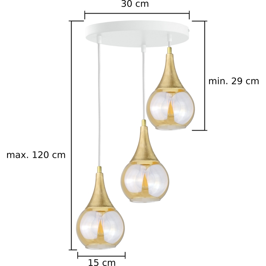 Hanglamp aan een koord LACRIMA WHITE 3xE27/60W/230V diameter 30 cm