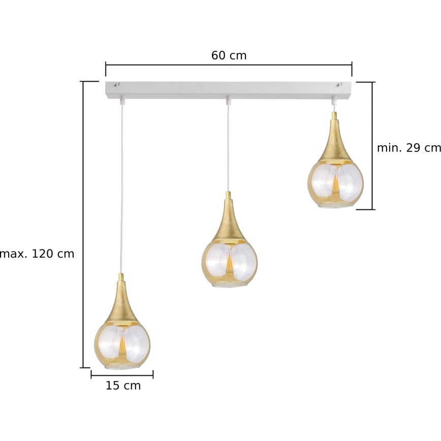 Hanglamp aan een koord LACRIMA WHITE 3xE27/60W/230V