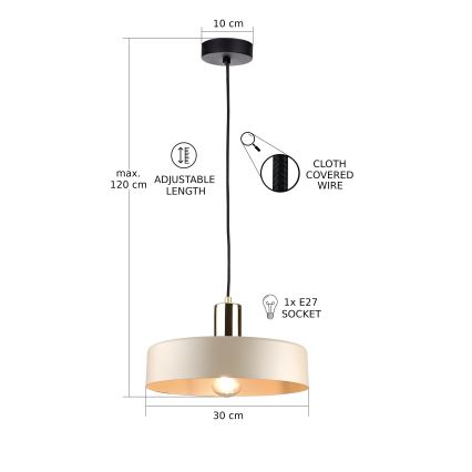 Hanglamp aan een koord LATTE 1xE27/60W/230V beige/zwart/glanzend chroom