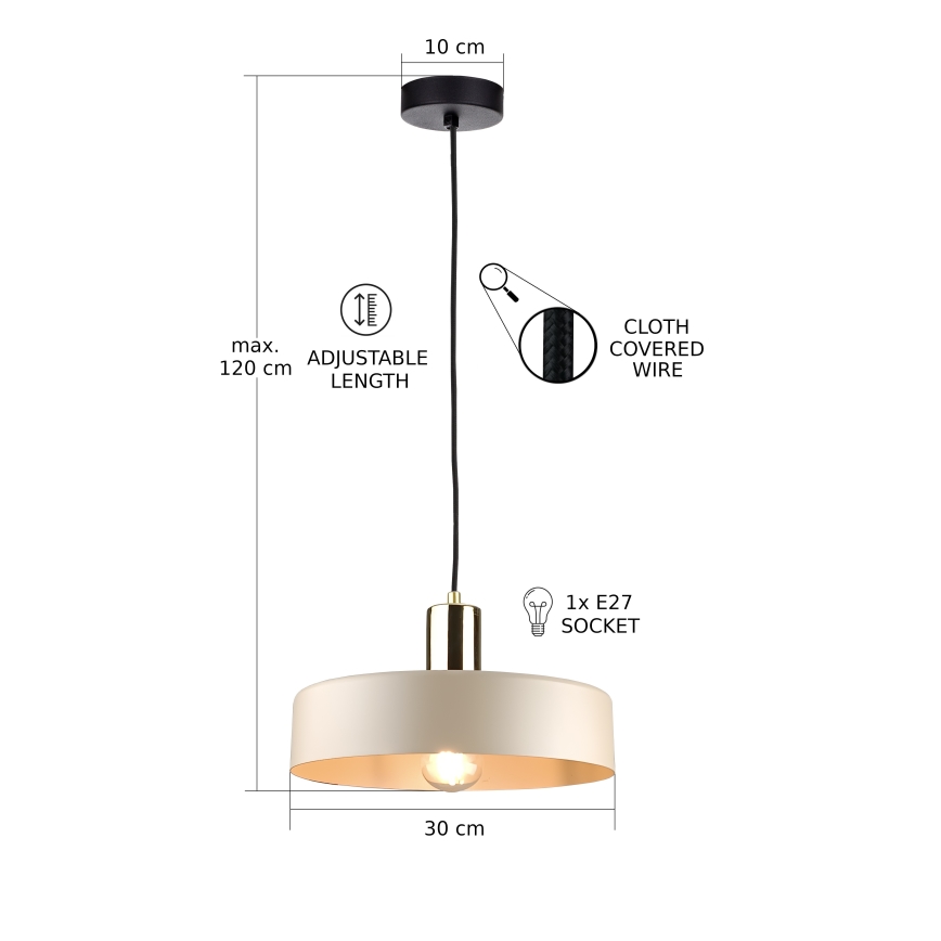 Hanglamp aan een koord LATTE 1xE27/60W/230V beige/zwart/glanzend chroom