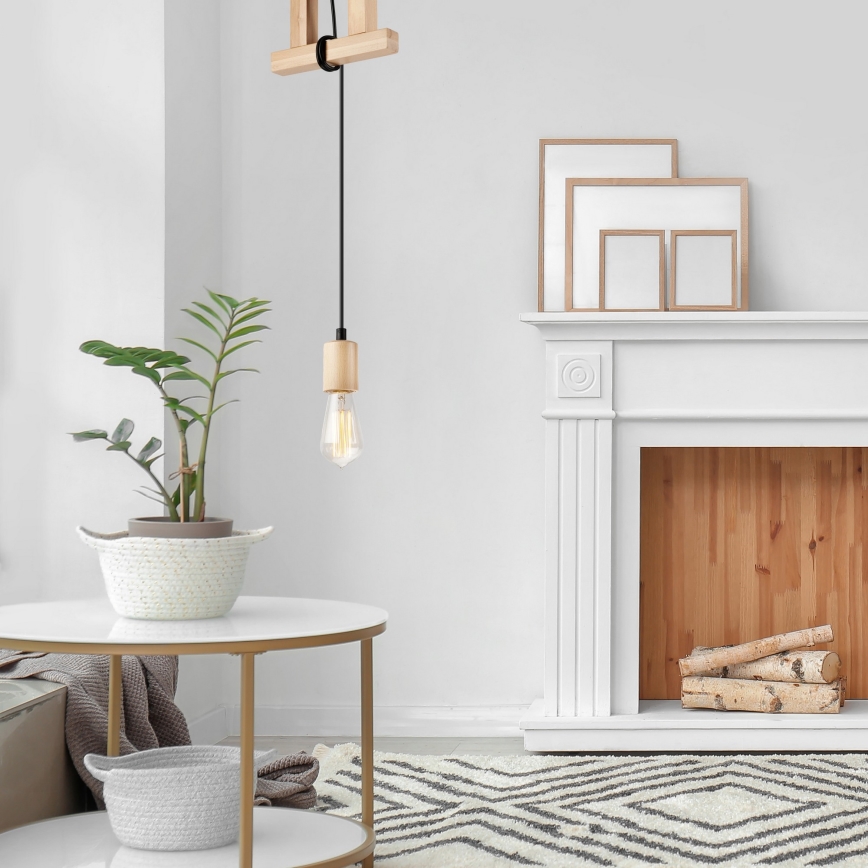 Hanglamp aan een koord LEON 1xE27/60W/230V beuken - FSC gecertificeerd