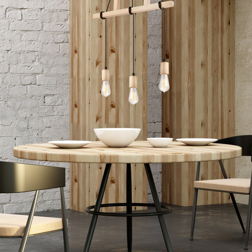 Hanglamp aan een koord LEON 3xE27/60W/230V beuken