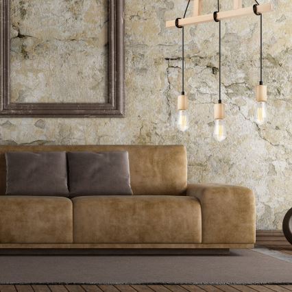 Hanglamp aan een koord LEON 3xE27/60W/230V beuken