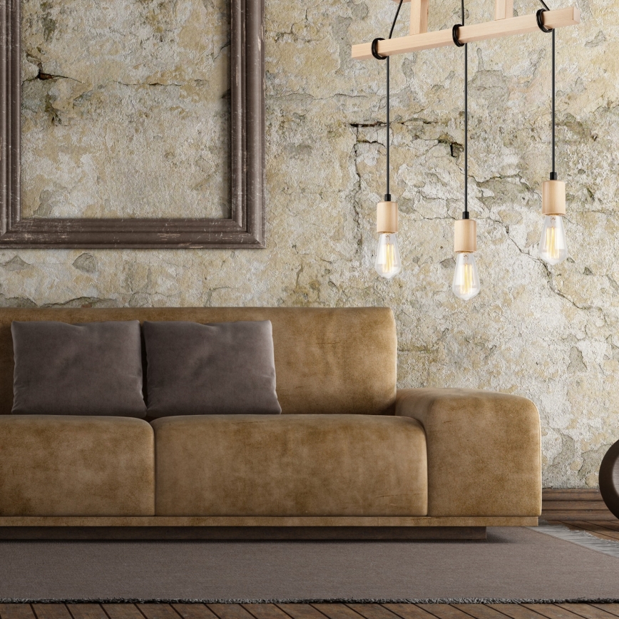 Hanglamp aan een koord LEON 3xE27/60W/230V beuken