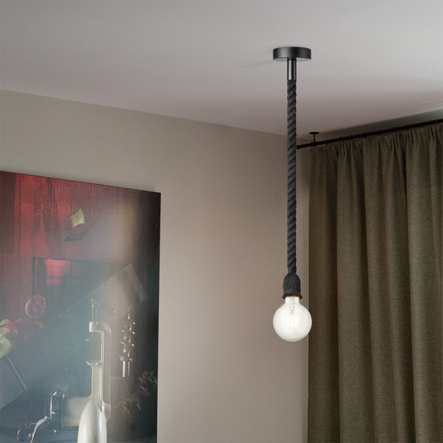Hanglamp aan een koord LEONARDO ROPE 1xE27/10W/230V zwart