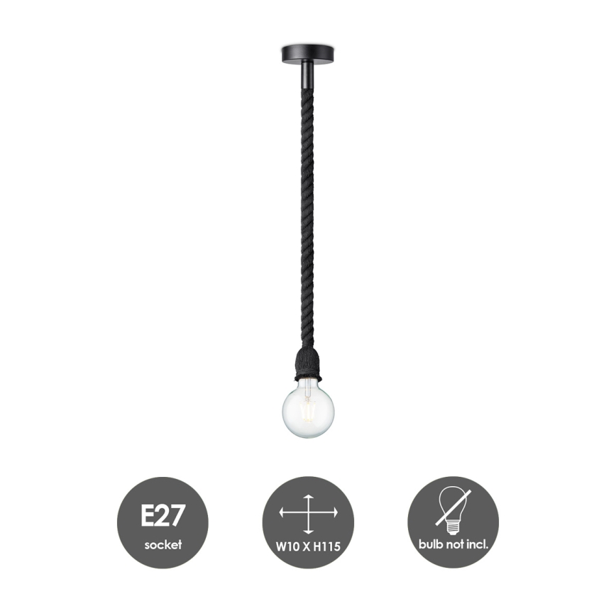 Hanglamp aan een koord LEONARDO ROPE 1xE27/10W/230V zwart