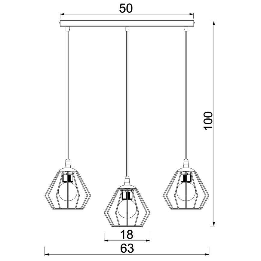 Hanglamp aan een koord LETI 3xE27/15W/230W zwart