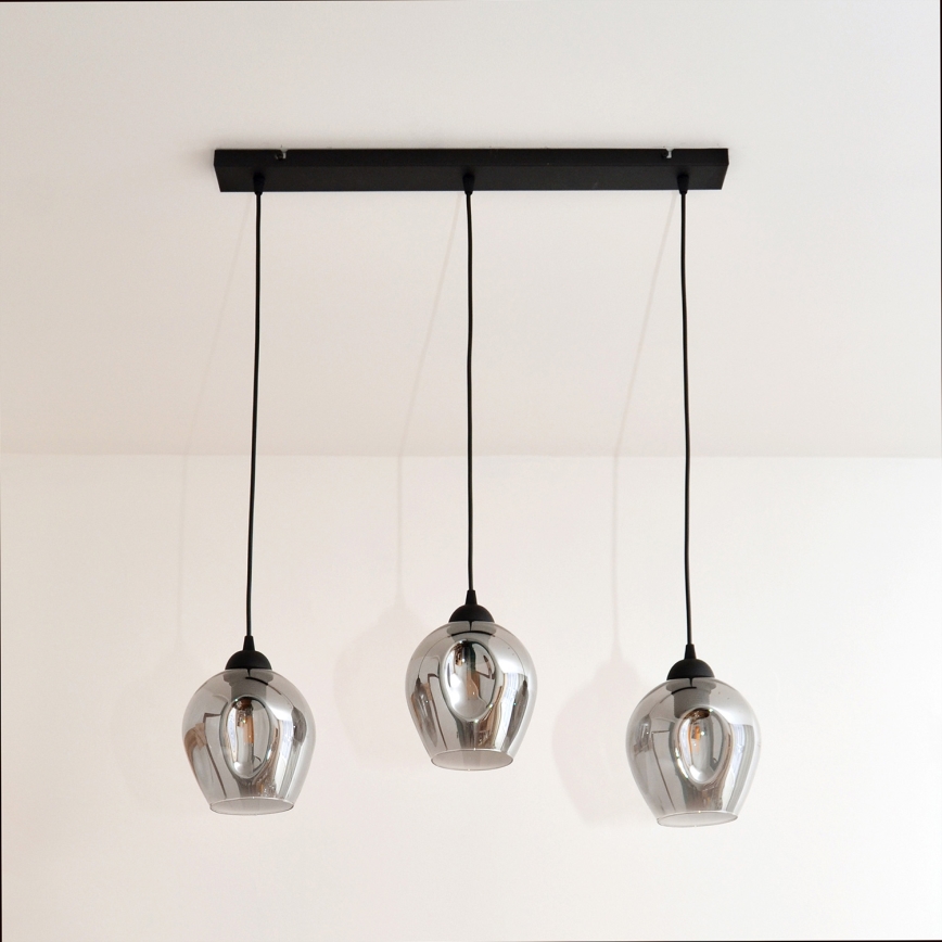 Hanglamp aan een koord LILI 3xE27/15W/230V zwart/grijs