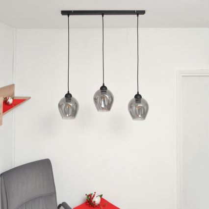 Hanglamp aan een koord LILI 3xE27/15W/230V zwart/grijs