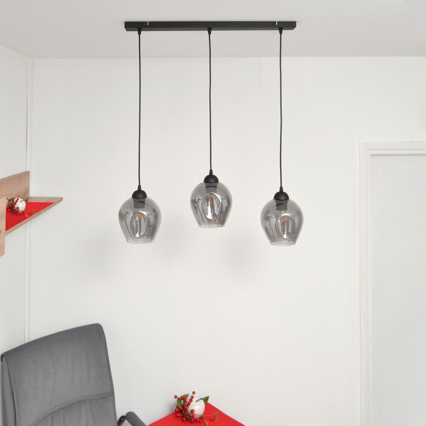 Hanglamp aan een koord LILI 3xE27/15W/230V zwart/grijs