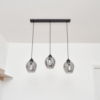 Hanglamp aan een koord LILI 3xE27/15W/230V zwart/grijs
