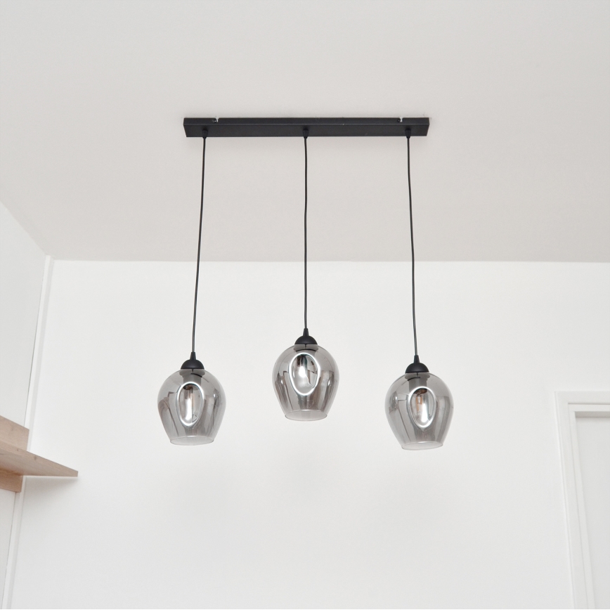 Hanglamp aan een koord LILI 3xE27/15W/230V zwart/grijs