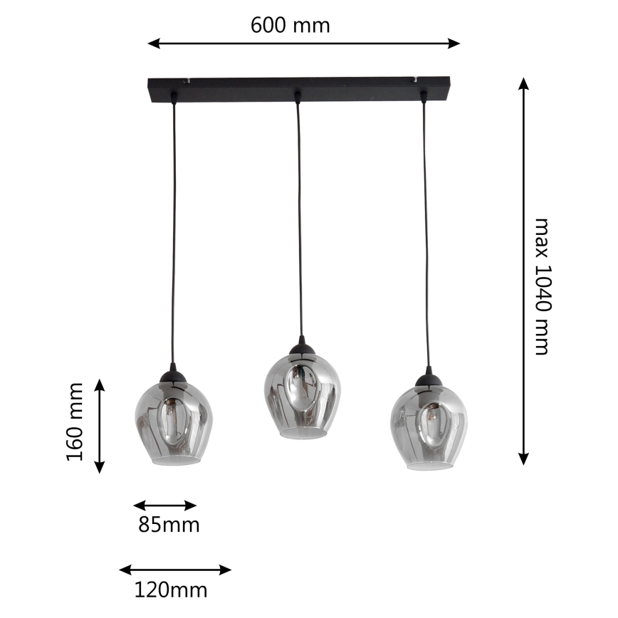 Hanglamp aan een koord LILI 3xE27/15W/230V zwart/grijs