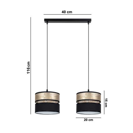 Hanglamp aan een koord LIMA 2xE27/60W/230V gouden/zwart