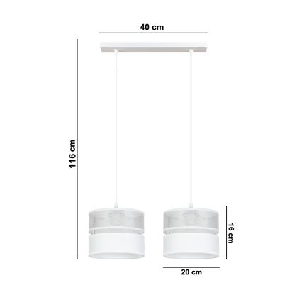 Hanglamp aan een koord LIMA 2xE27/60W/230V zilver/wit