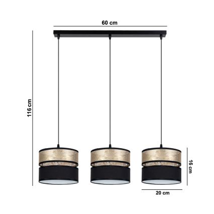 Hanglamp aan een koord LIMA 3xE27/60W/230V goud/zwart