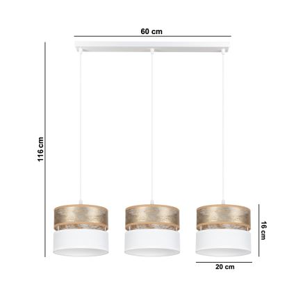 Hanglamp aan een koord LIMA 3xE27/60W/230V gouden/wit