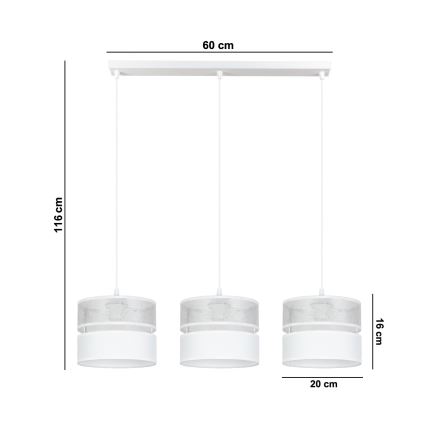 Hanglamp aan een koord LIMA 3xE27/60W/230V zilver/wit