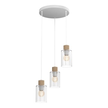 Hanglamp aan een koord MADERA 3xE27/60W/230V wit/hout