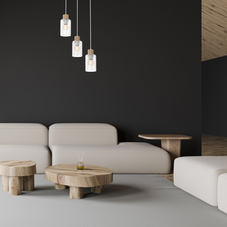 Hanglamp aan een koord MADERA 3xE27/60W/230V wit/hout