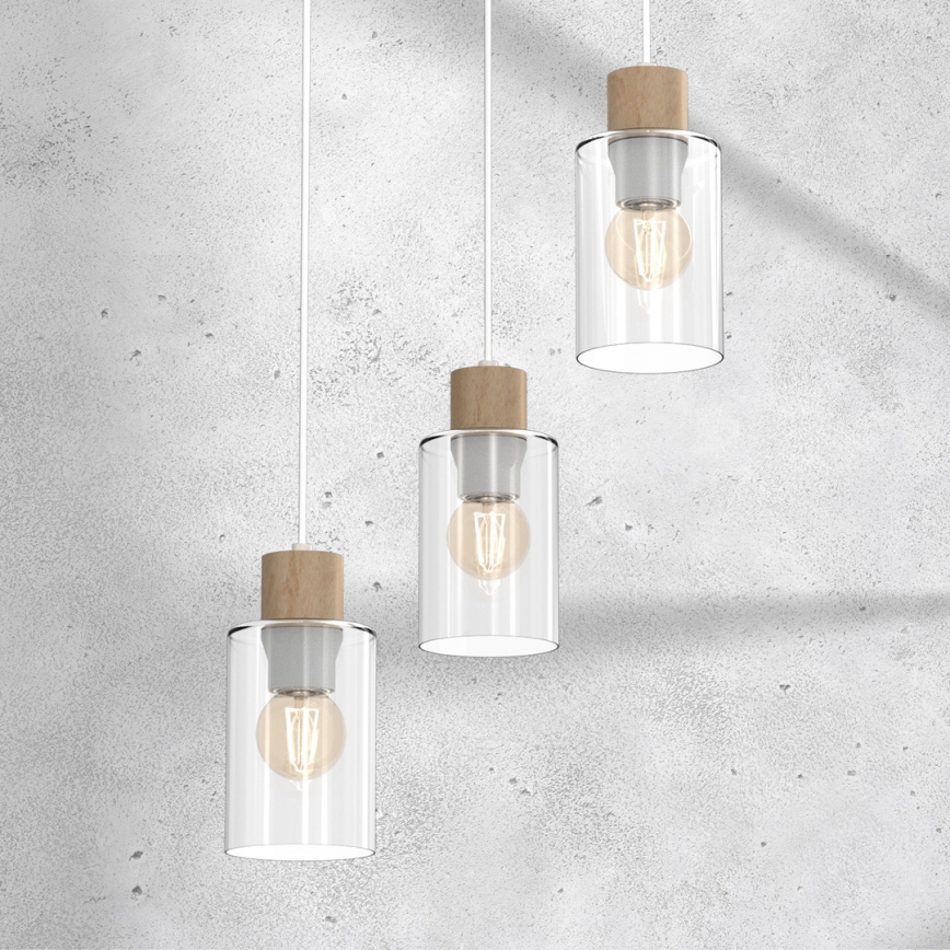 Hanglamp aan een koord MADERA 3xE27/60W/230V wit/hout