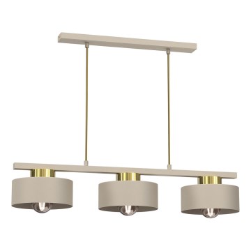 Hanglamp aan een koord MARTI 3xE27/15W/230V beige/goud