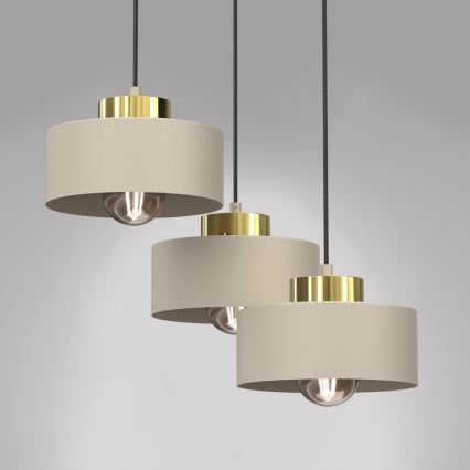 Hanglamp aan een koord MARTI 3xE27/15W/230V beige/goud