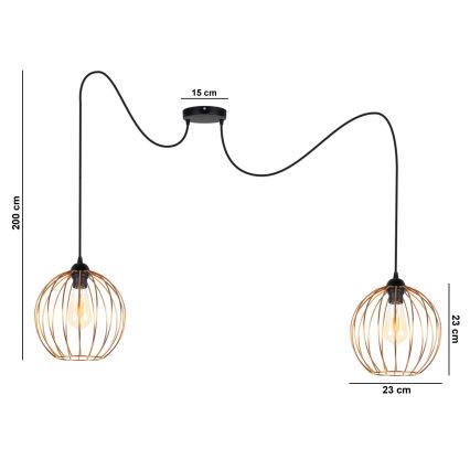 Hanglamp aan een koord MATT 2xE27/60W/230V spin zwart/koper
