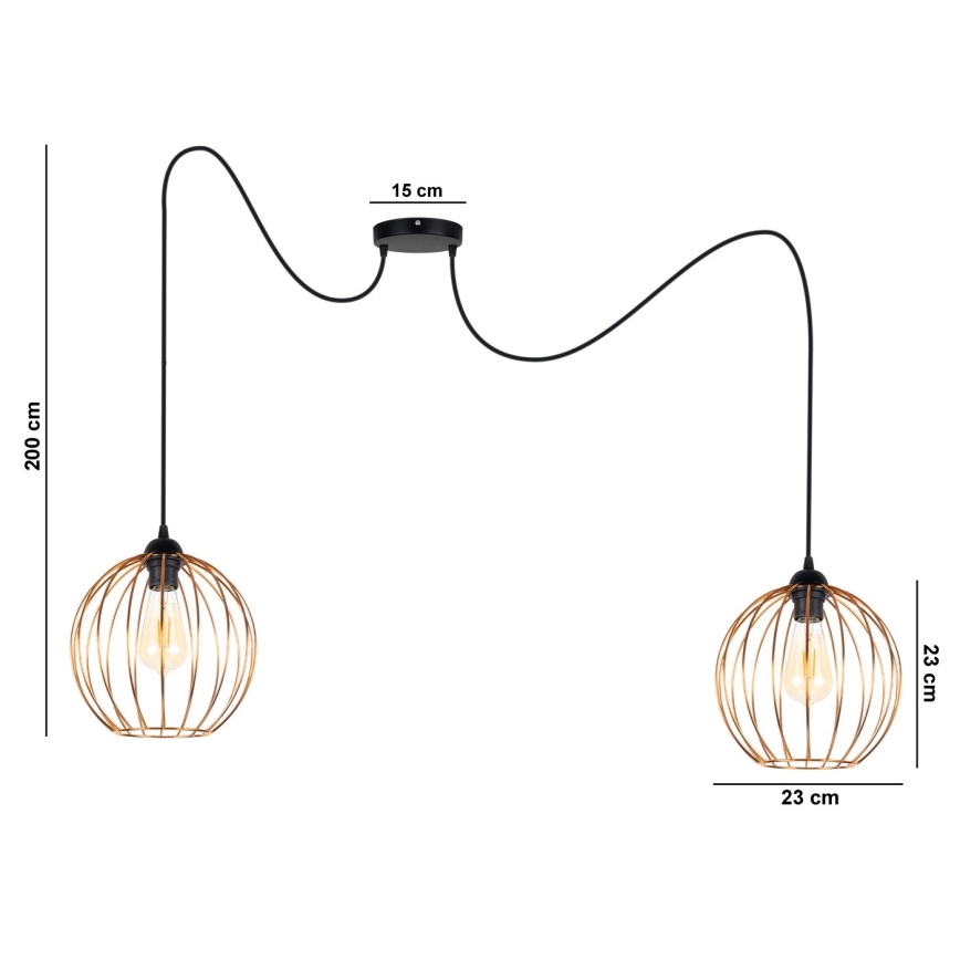 Hanglamp aan een koord MATT 2xE27/60W/230V spin zwart/koper