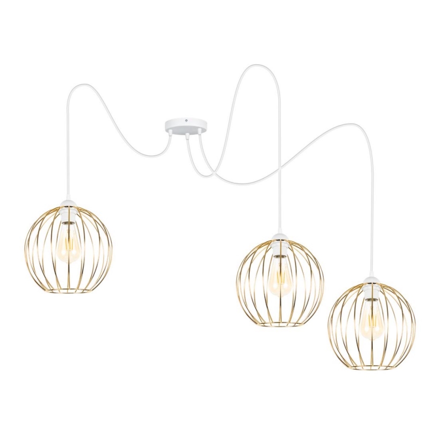 Hanglamp aan een koord MATT 3xE27/60W/230V spin wit/goud