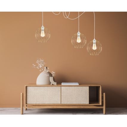 Hanglamp aan een koord MATT 3xE27/60W/230V spin wit/goud