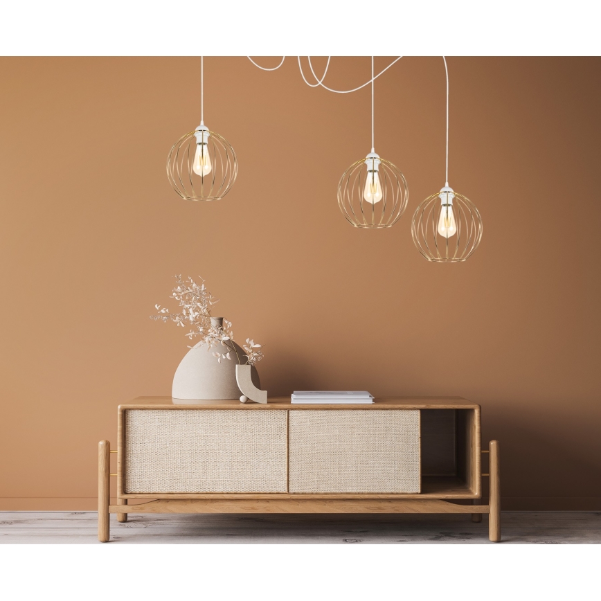 Hanglamp aan een koord MATT 3xE27/60W/230V spin wit/goud