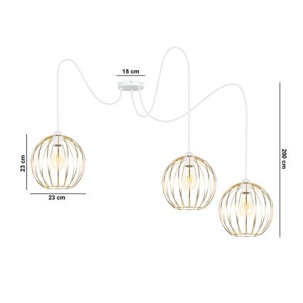 Hanglamp aan een koord MATT 3xE27/60W/230V spin wit/goud