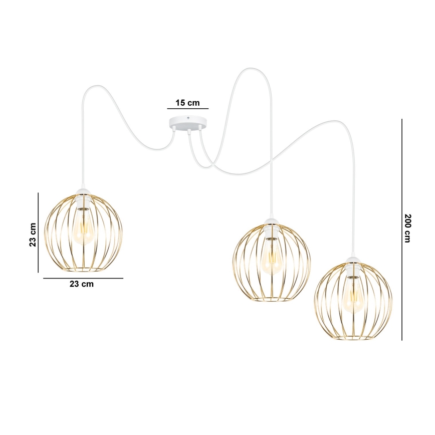 Hanglamp aan een koord MATT 3xE27/60W/230V spin wit/goud